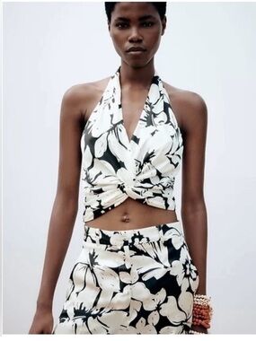 Zara Floral Twist Halter Top